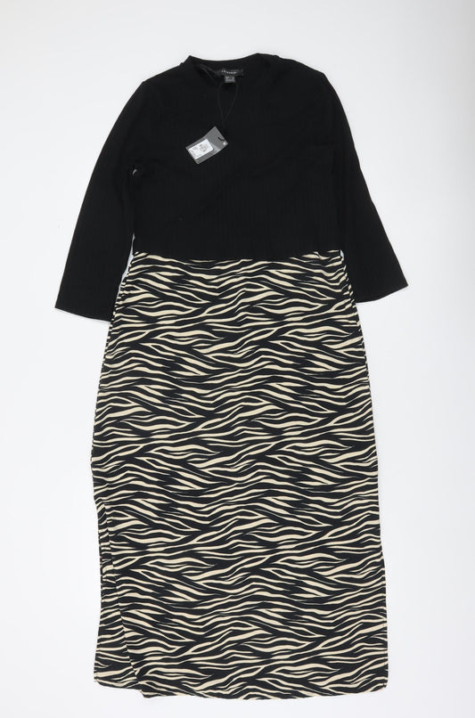 Primark Women’s Black Zebra Print Midi Bodycon Dress Size 6