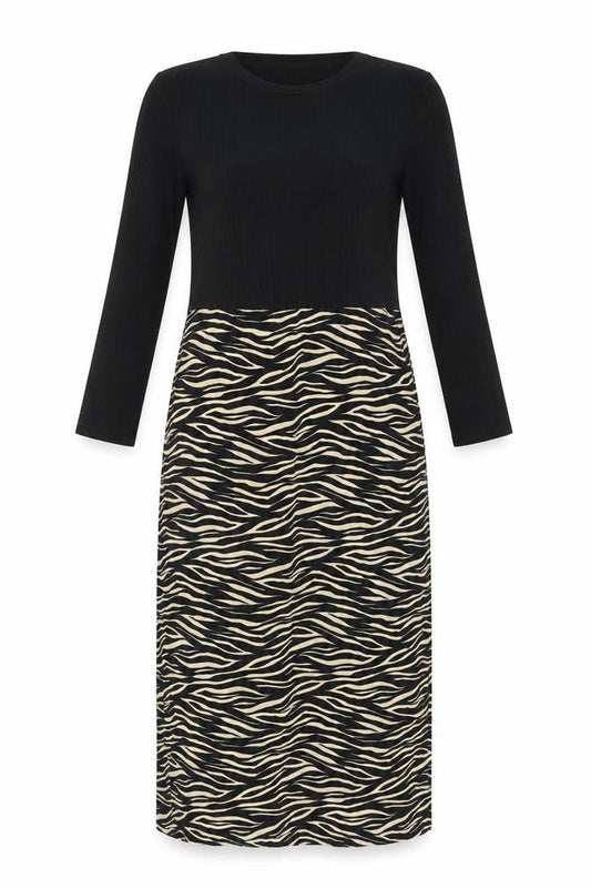 Primark Women’s Black Zebra Print Midi Bodycon Dress Size 6