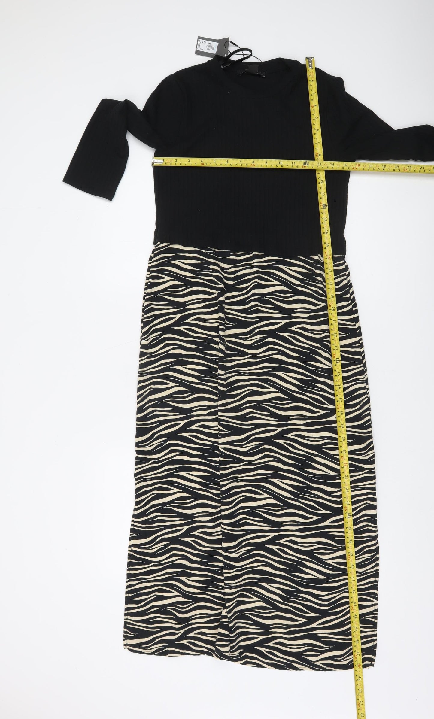 Primark Women’s Black Zebra Print Midi Bodycon Dress Size 6