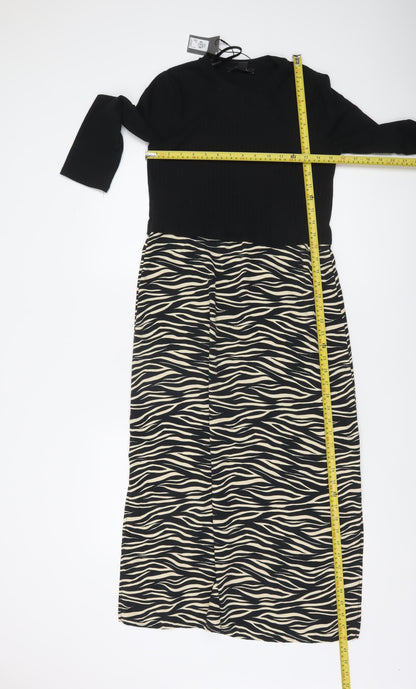 Primark Women’s Black Zebra Print Midi Bodycon Dress Size 6