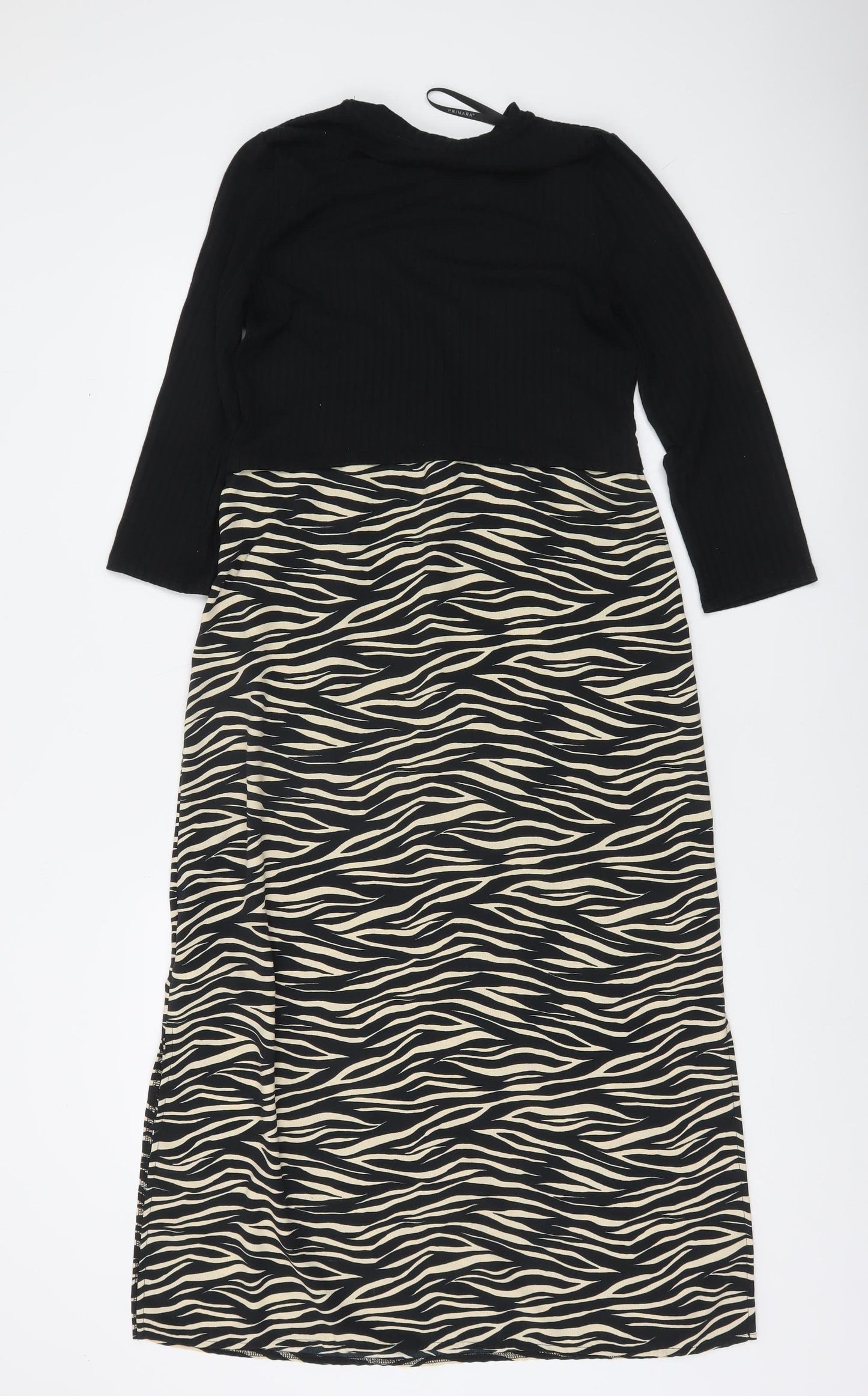 Primark Women’s Black Zebra Print Midi Bodycon Dress Size 6