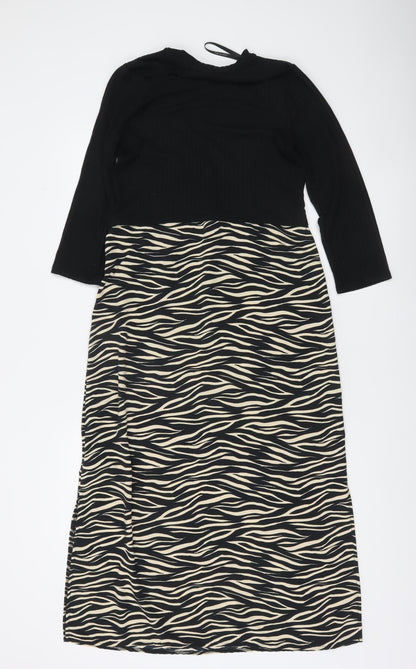 Primark Women’s Black Zebra Print Midi Bodycon Dress Size 6