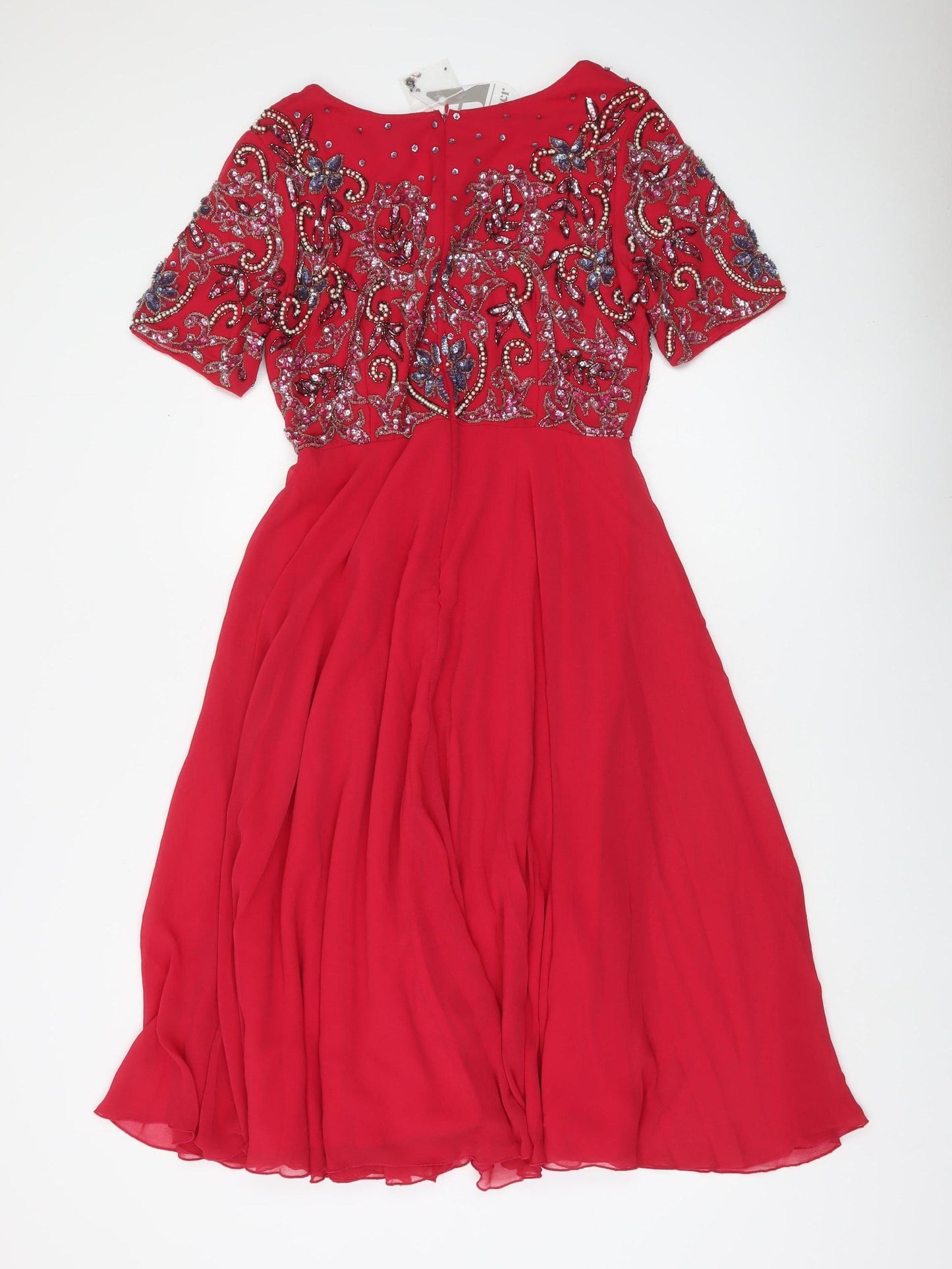 Amber Women's Red Beaded Embellished A-Line Midi Dress M