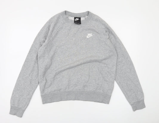 Nike Women Grey Small Crew Neck Long Sleeve Pullover Sweatshirt