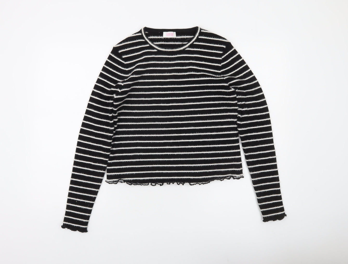 Savida Women's Black Striped Crew Neck Knit Jumper Size 16