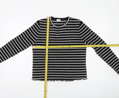 Savida Women's Black Striped Crew Neck Knit Jumper Size 16