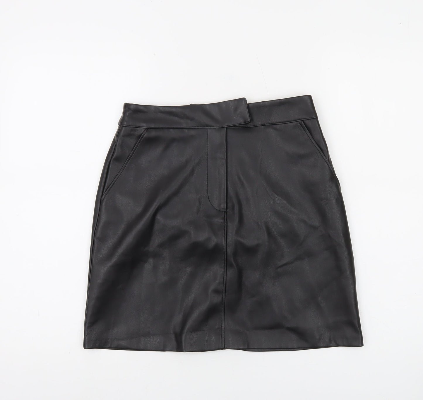 Dunnes Stores Women’s Black Faux Leather Pencil Skirt Size 8 Knee Length