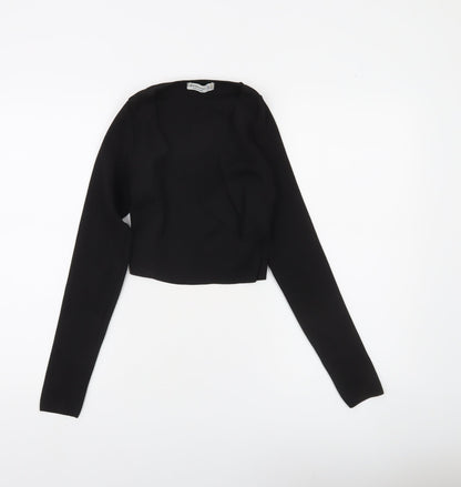 Stradivarius Women's Black Wrap Knitted Jumper Size S