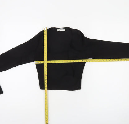 Stradivarius Women's Black Wrap Knitted Jumper Size S