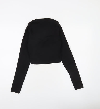 Stradivarius Women's Black Wrap Knitted Jumper Size S