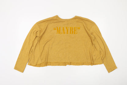Bershka Women’s Yellow Long Sleeve Relaxed Fit Quote T-Shirt Size L