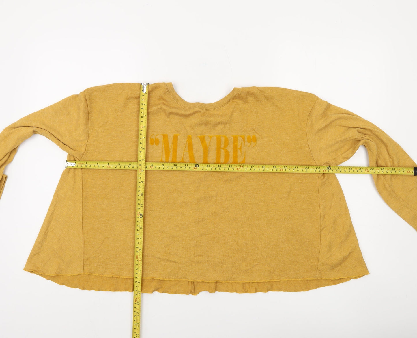 Bershka Women’s Yellow Long Sleeve Relaxed Fit Quote T-Shirt Size L