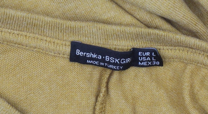Bershka Women’s Yellow Long Sleeve Relaxed Fit Quote T-Shirt Size L