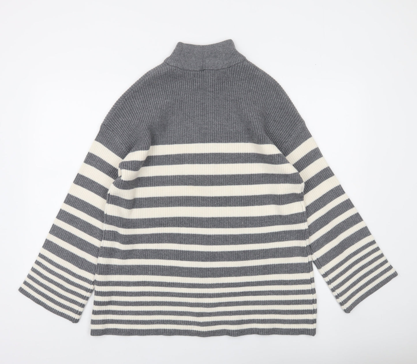 Dunnes Stores Women’s Grey Striped High Neck Half Zip Knit Jumper Size S