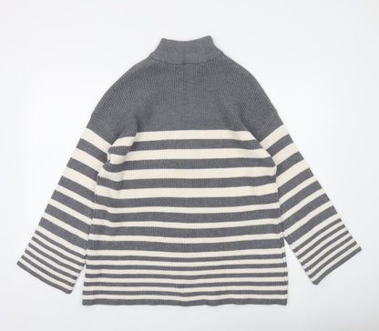 Dunnes Stores Women’s Grey Striped High Neck Half Zip Knit Jumper Size S