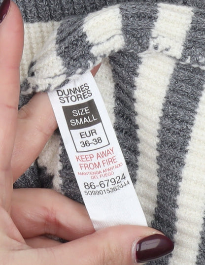 Dunnes Stores Women’s Grey Striped High Neck Half Zip Knit Jumper Size S