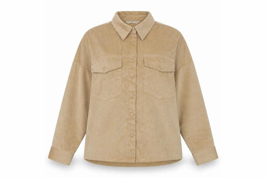 Stradivarius Women Beige Corduroy Button-Up Shirt Size S