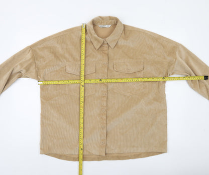 Stradivarius Women Beige Corduroy Button-Up Shirt Size S