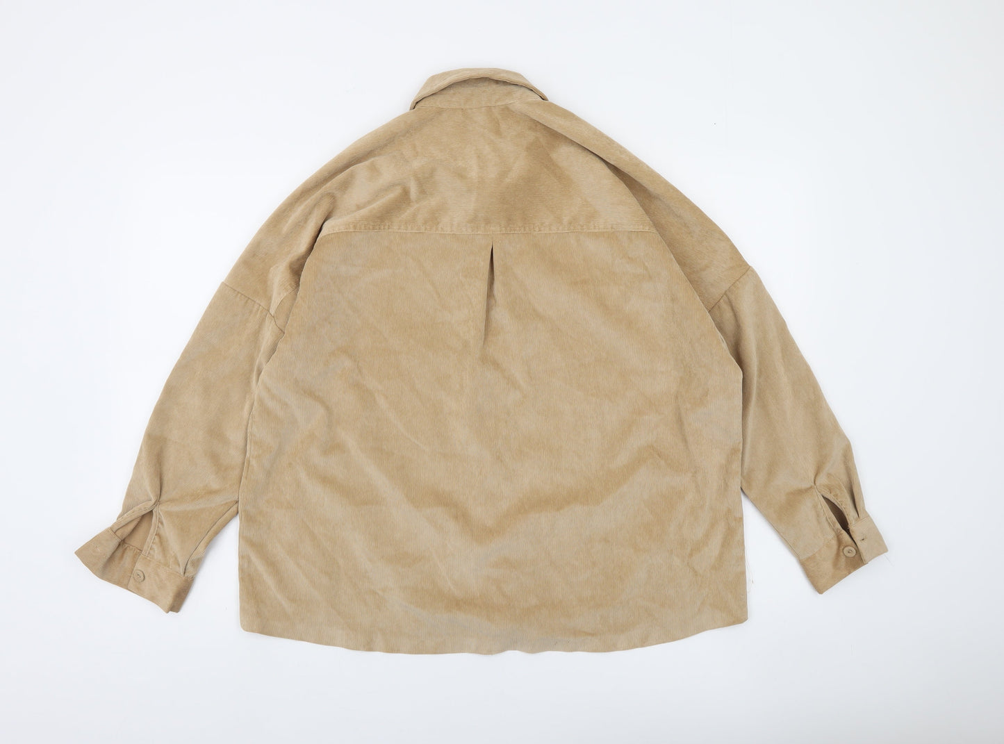 Stradivarius Women Beige Corduroy Button-Up Shirt Size S