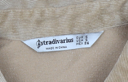 Stradivarius Women Beige Corduroy Button-Up Shirt Size S