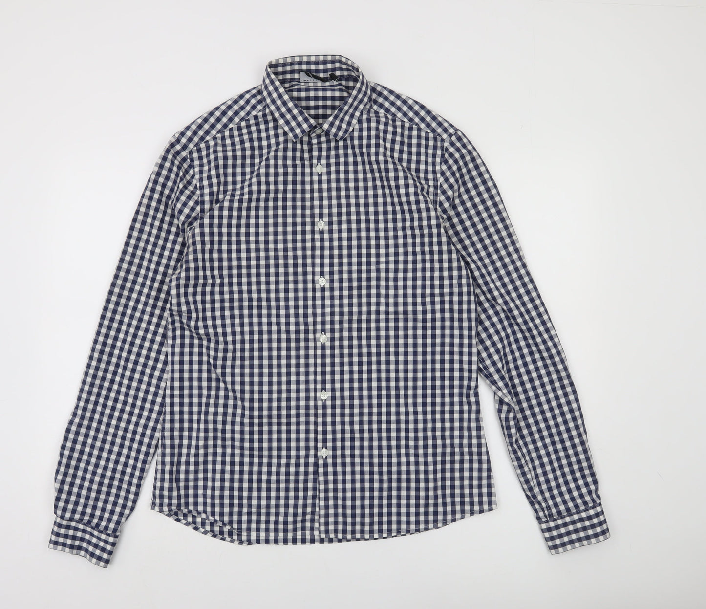 ASOS DESIGN Men's Blue Check Slim Fit Long Sleeve Button-Up Shirt M