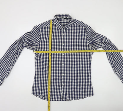 ASOS DESIGN Men's Blue Check Slim Fit Long Sleeve Button-Up Shirt M