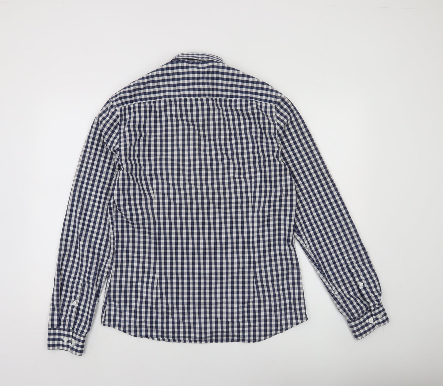 ASOS DESIGN Men's Blue Check Slim Fit Long Sleeve Button-Up Shirt M