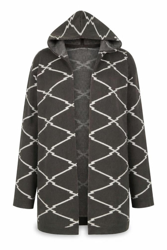 Vero Moda Women Grey Geometric Hooded Cardigan Size M