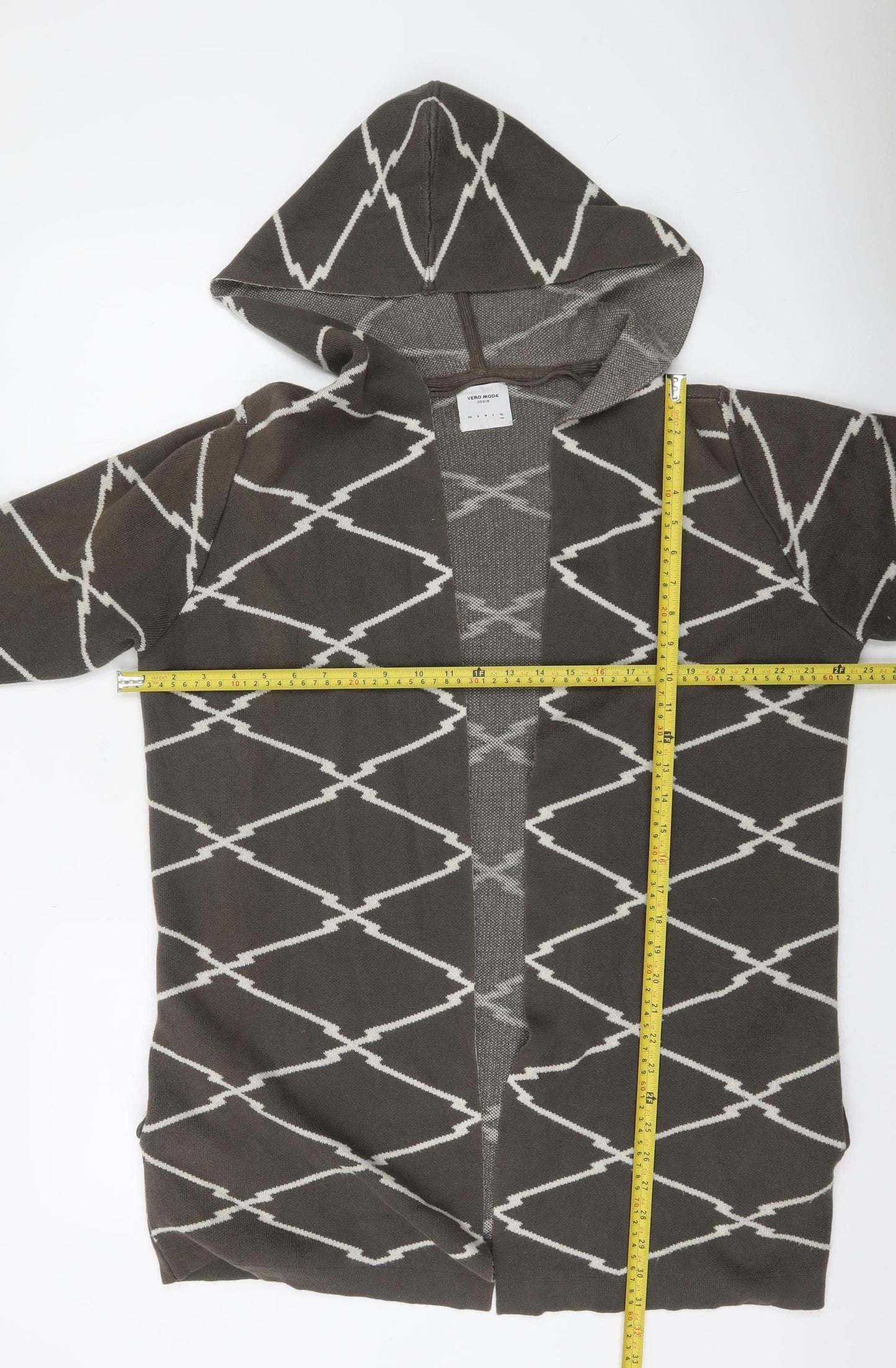 Vero Moda Women Grey Geometric Hooded Cardigan Size M