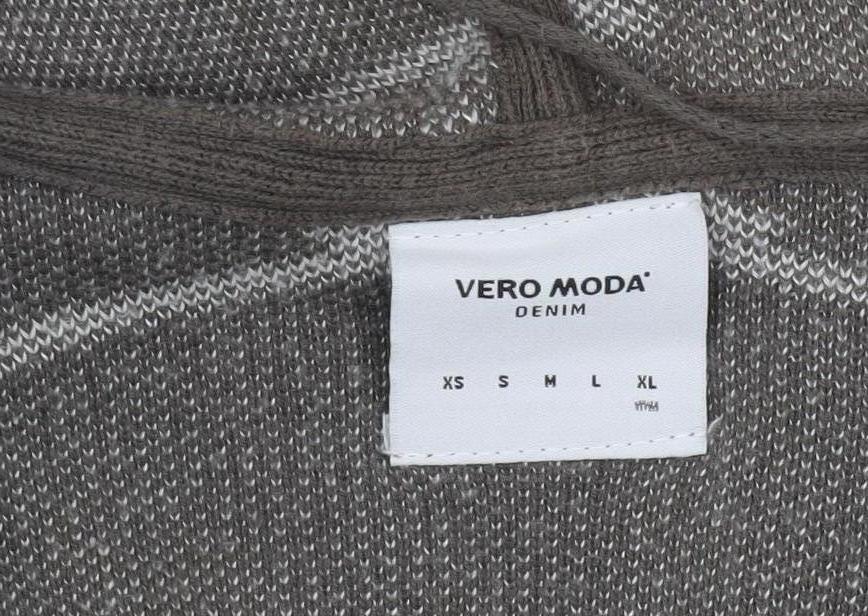 Vero Moda Women Grey Geometric Hooded Cardigan Size M