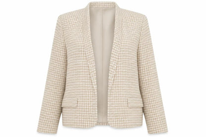 Primark Women Beige Check Blazer Size 6 Regular Fit Classic Style