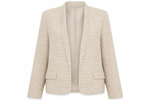 Primark Women Beige Check Blazer Size 6 Regular Fit Classic Style