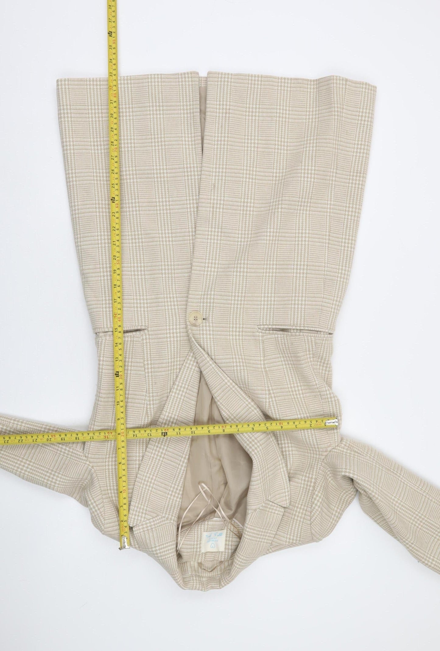 Primark Women Beige Check Blazer Size 6 Regular Fit Classic Style