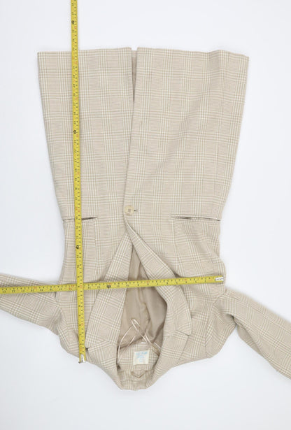 Primark Women Beige Check Blazer Size 6 Regular Fit Classic Style