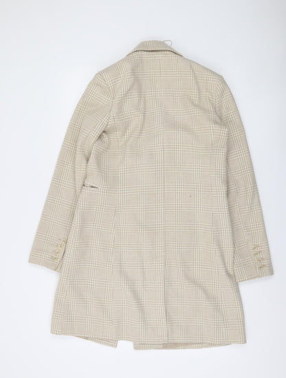Primark Women Beige Check Blazer Size 6 Regular Fit Classic Style