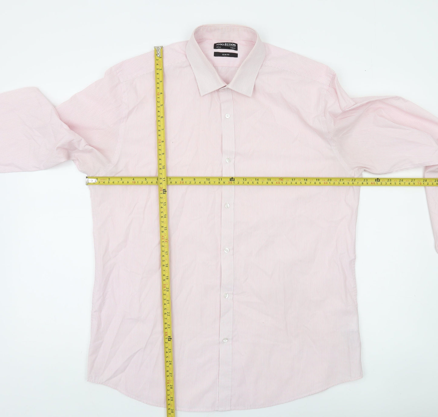 Debenhams Men's Pink Slim Fit Long Sleeve Striped Shirt 16.5in