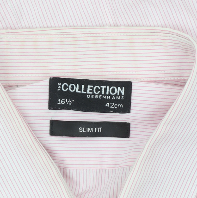 Debenhams Men's Pink Slim Fit Long Sleeve Striped Shirt 16.5in