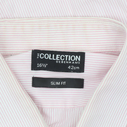 Debenhams Men's Pink Slim Fit Long Sleeve Striped Shirt 16.5in