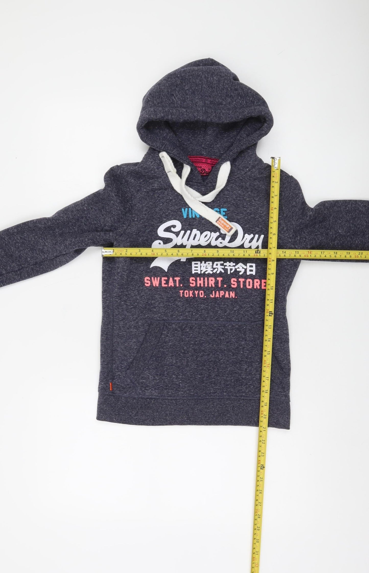Superdry Womens Blue Pullover Hoodie XXS Vintage Graphic Sweatshirt