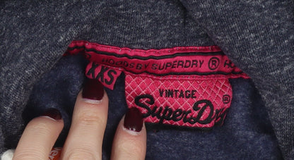 Superdry Womens Blue Pullover Hoodie XXS Vintage Graphic Sweatshirt