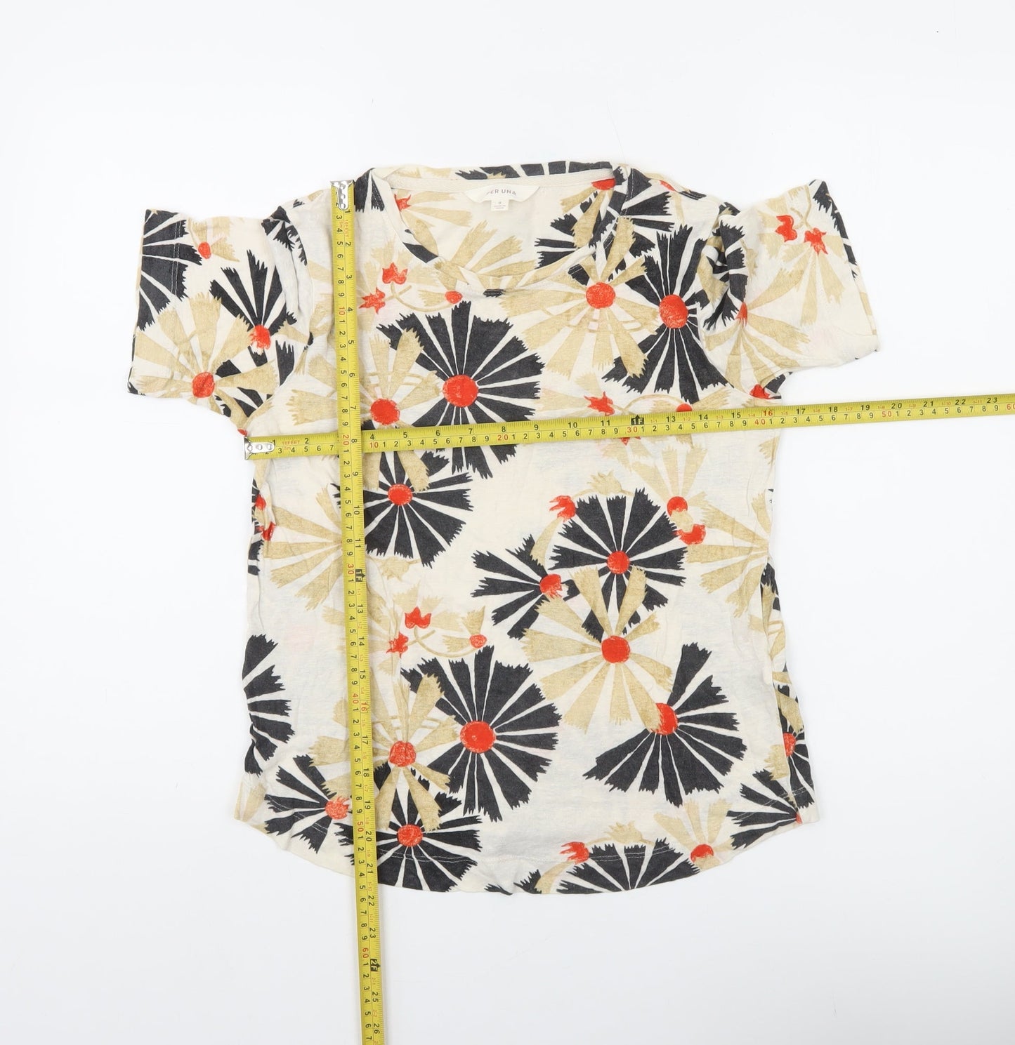 Marks and Spencer Per Una Women's Multicoloured Floral Linen Blend T-Shirt Size 8