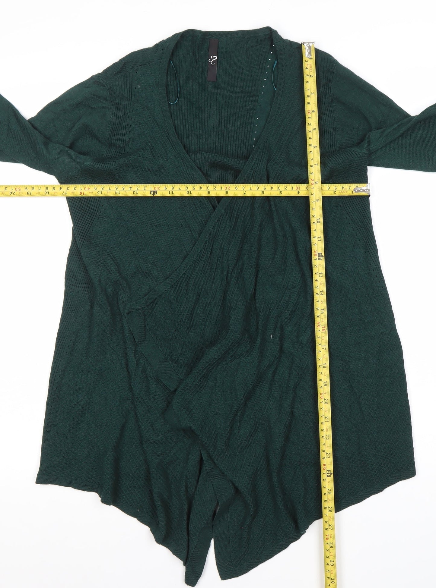 Evans Women's Green Wrap Knit Cardigan Size 14 Viscose Nylon Long Sleeve