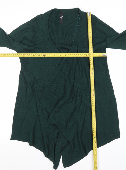 Evans Women's Green Wrap Knit Cardigan Size 14 Viscose Nylon Long Sleeve