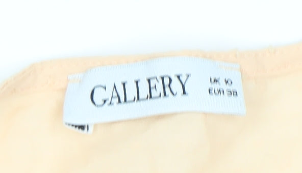 Gallery Women’s Beige Cotton Ruffle Long Sleeve Tunic Blouse UK 10