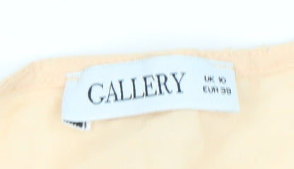 Gallery Women’s Beige Cotton Ruffle Long Sleeve Tunic Blouse UK 10