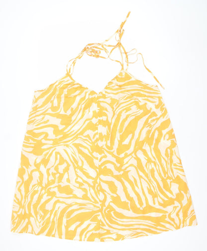 H&M Women’s Yellow Animal Print Viscose Slip Dress Size 12 Summer