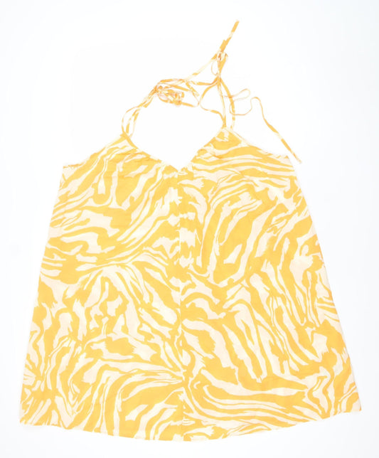 H&M Women’s Yellow Animal Print Viscose Slip Dress Size 12 Summer