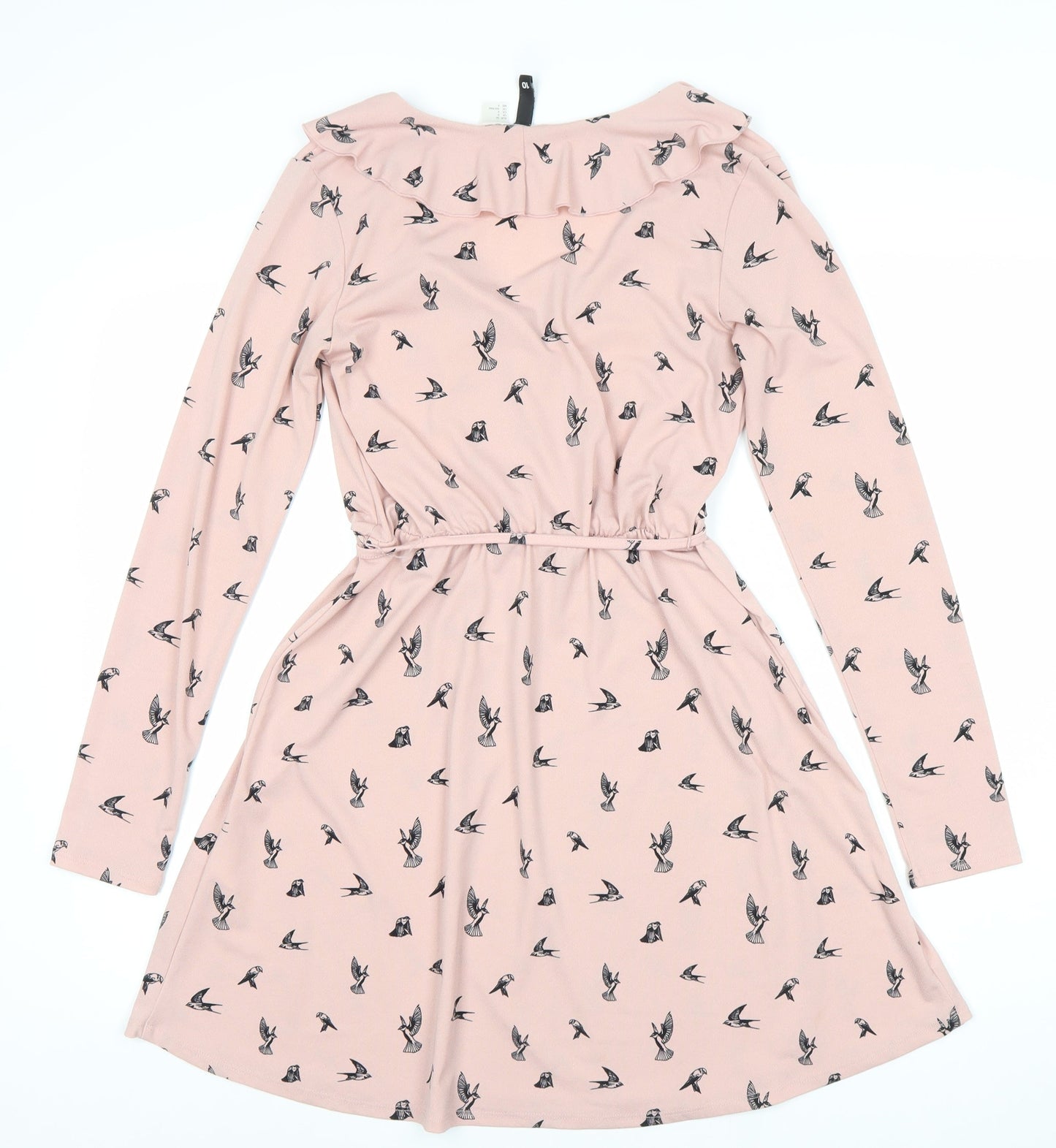 H&M Divided Women’s Pink Bird Print V-Neck Wrap Dress Size 8