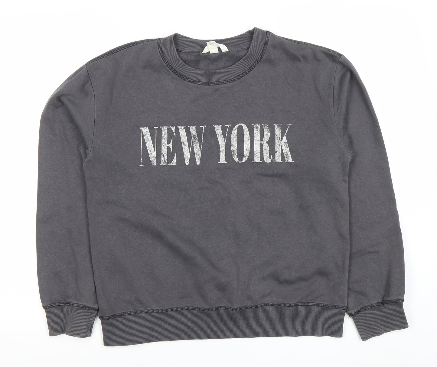 H&M Womens Grey New York Pullover Sweatshirt XS Cotton Blend