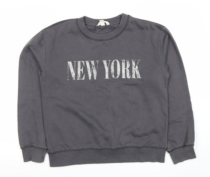H&M Womens Grey New York Pullover Sweatshirt XS Cotton Blend